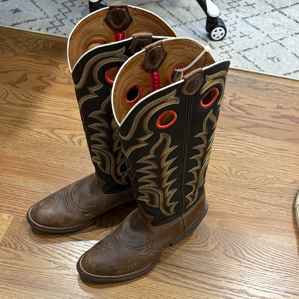 Tony Lama Men’s Brown and Black Leather Cowboy Boots - Size 12